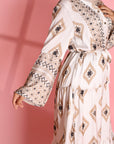 Printed Satin Dress With Belt