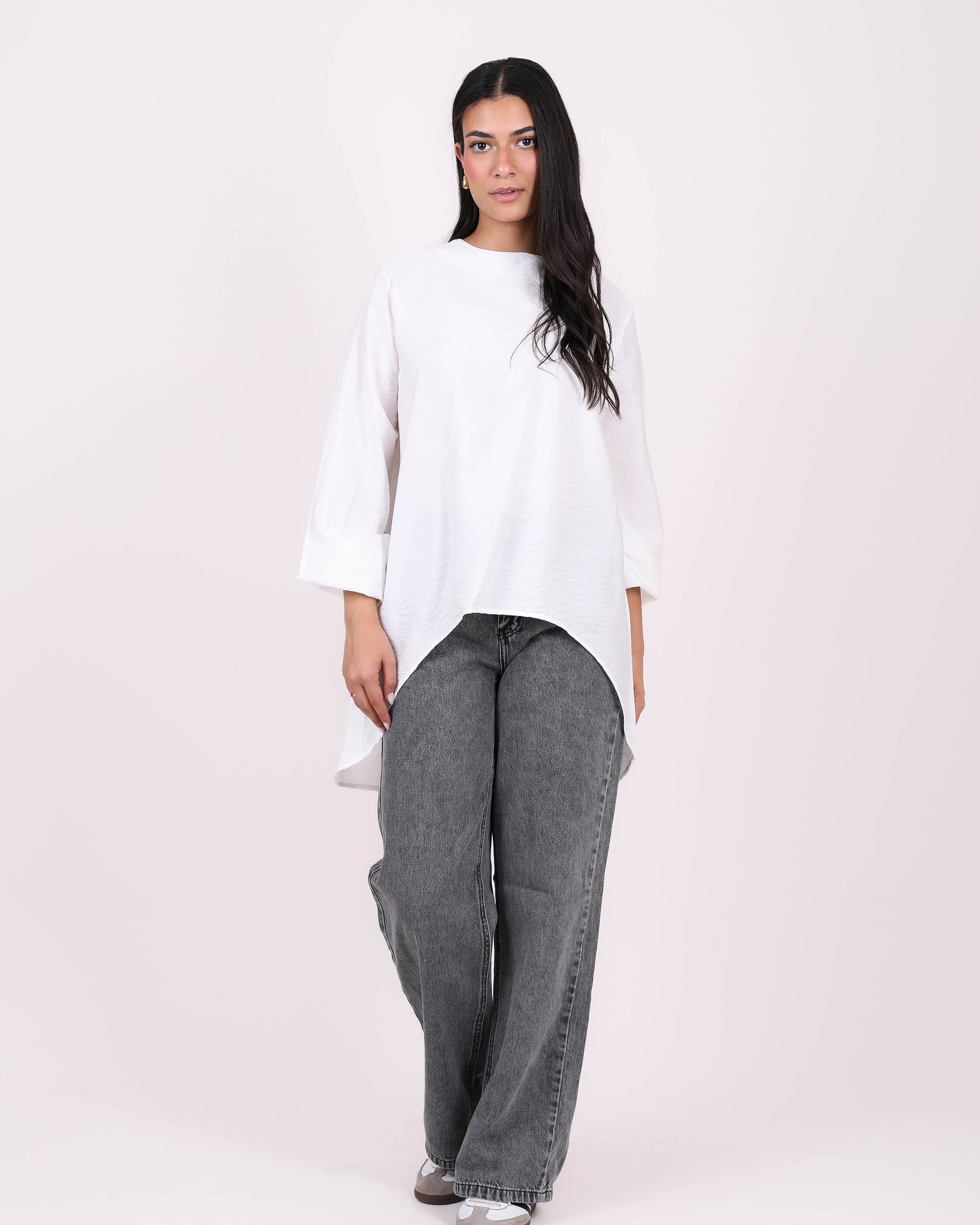 Elasticated Cuffs Plain Blouse