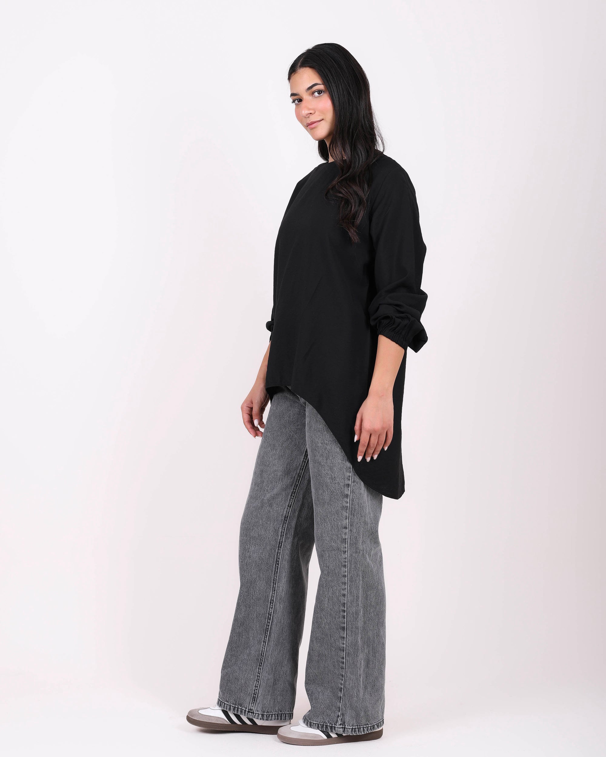 Elasticated Cuffs Plain Blouse