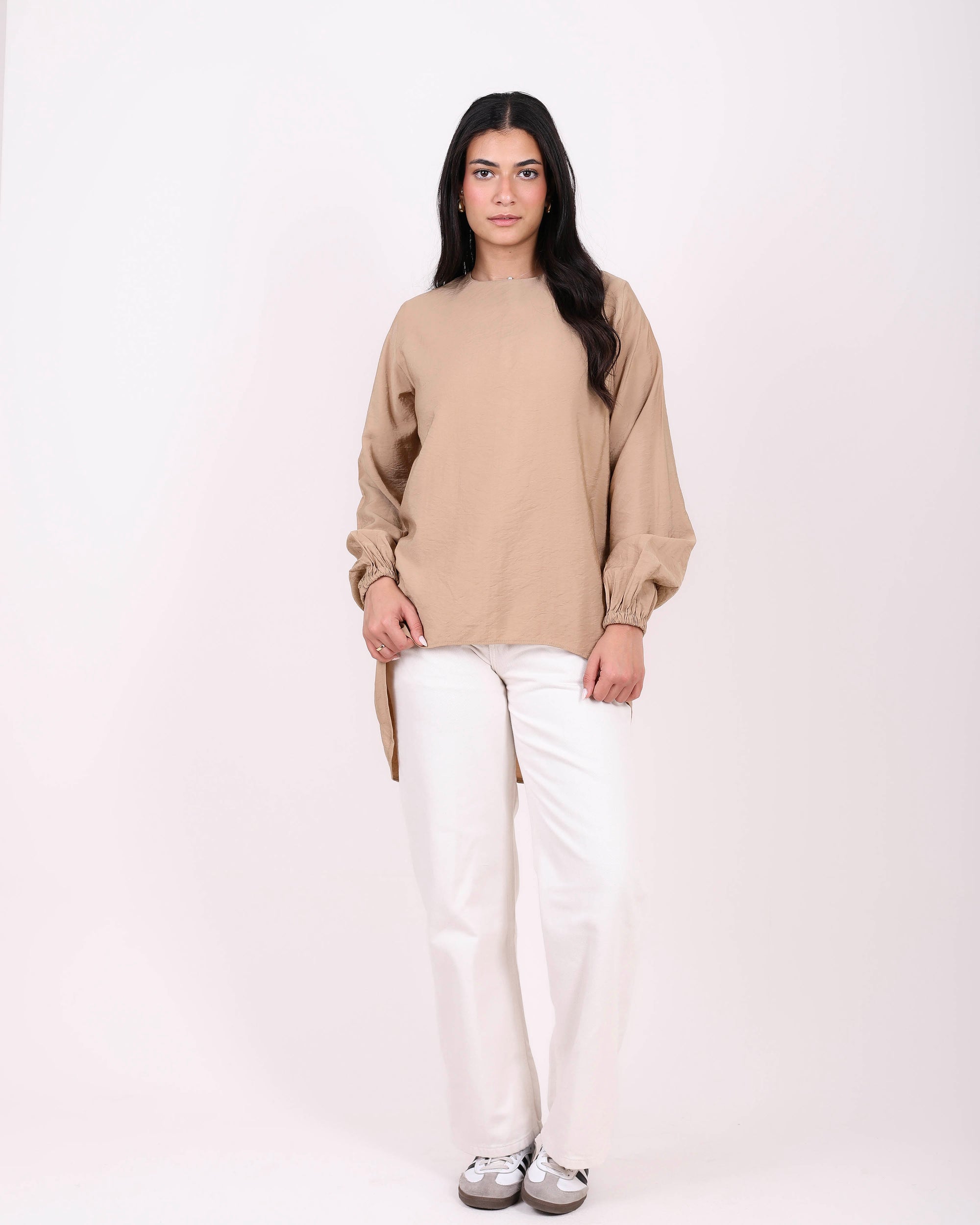 Elasticated Cuffs Plain Blouse