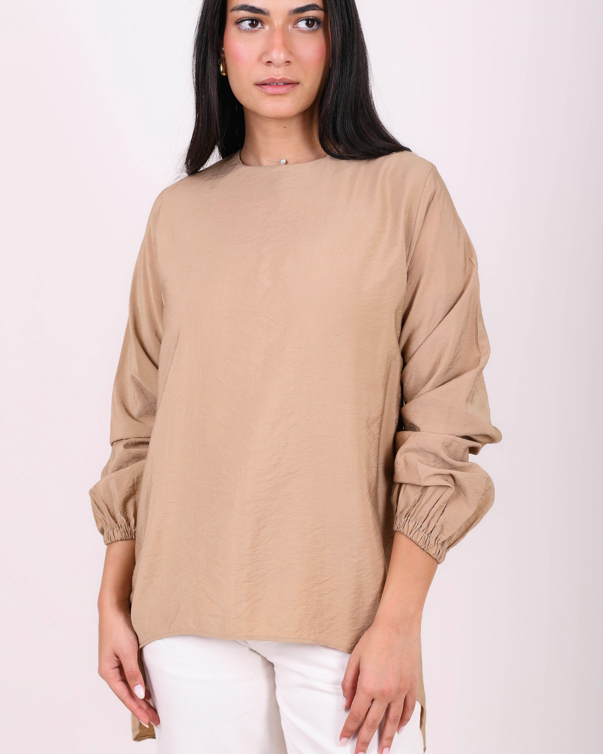 Elasticated Cuffs Plain Blouse