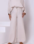 Linen Blend Pants With Button