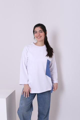 Buy white-blue Cotton Tshirt 3723