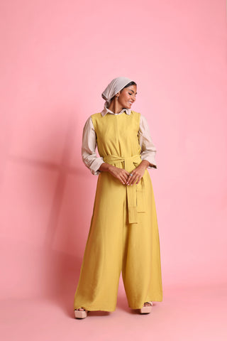 يشتري mustard Linen Sleeveless Jumpsuit 3779