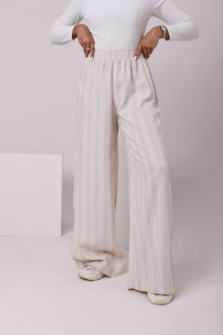 يشتري wide-striped Linen Blend Pants 3806