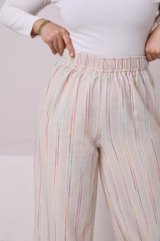 يشتري color-striped Linen Blend Pants 3806