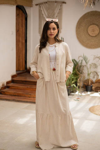 Buy striped-beige Linen Blend Skirt 3817