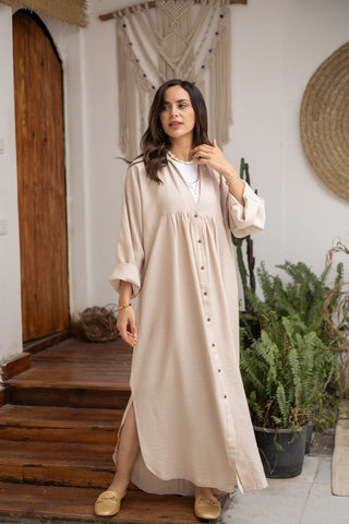 Buy beige Linen Blend Dress 3823