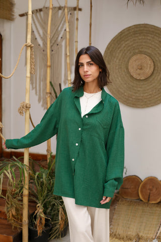 يشتري green Linen Blend Shirt 3831