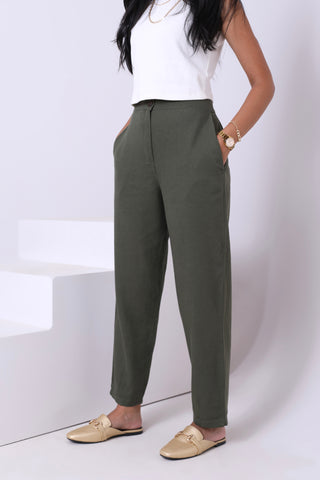Buy olive Linen Pants 3843