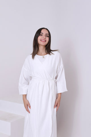 يشتري white Linen Blend Dress 3848