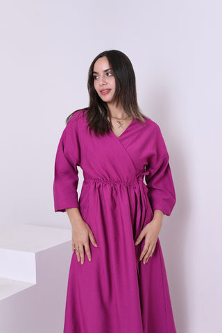 يشتري purple Linen Blend Dress 3848