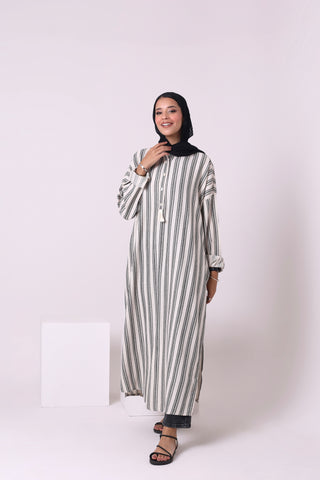 يشتري striped-black Linen Blend Dress 3804