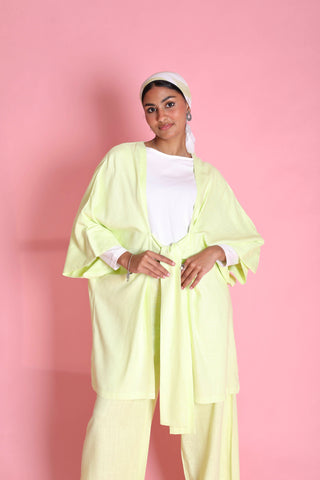 يشتري light-green Linen Kimono 3733